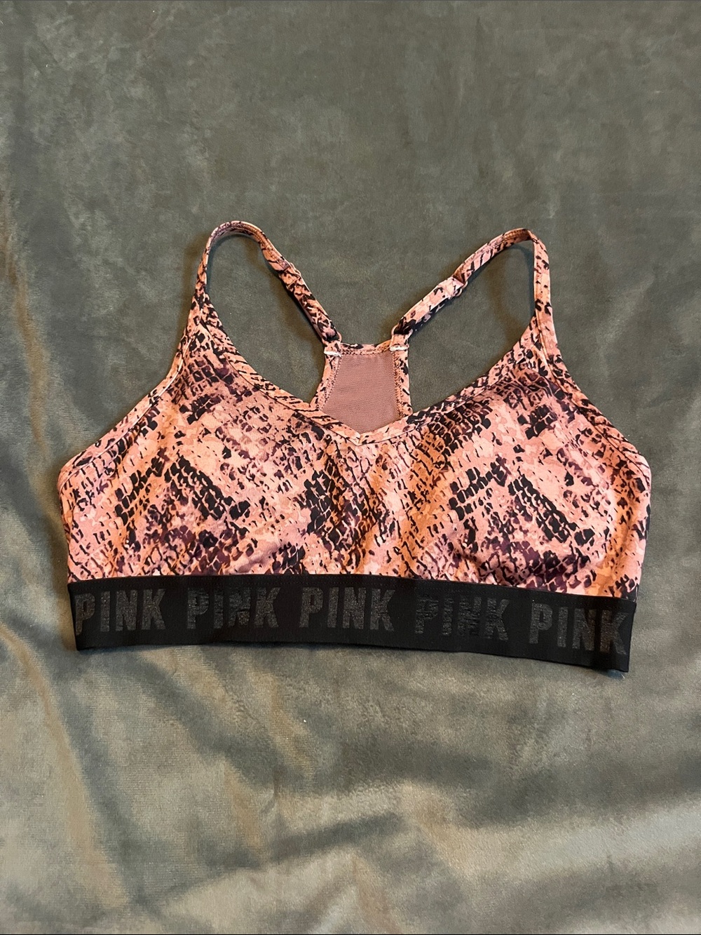 PINK Victoria's Secret Pink & Black Snake Print Sports Bra
